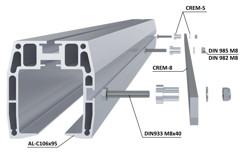 AL-C106x95-1 - C profily 106 x 95 mm s otvormi, 1  m, hliník bez úpravy