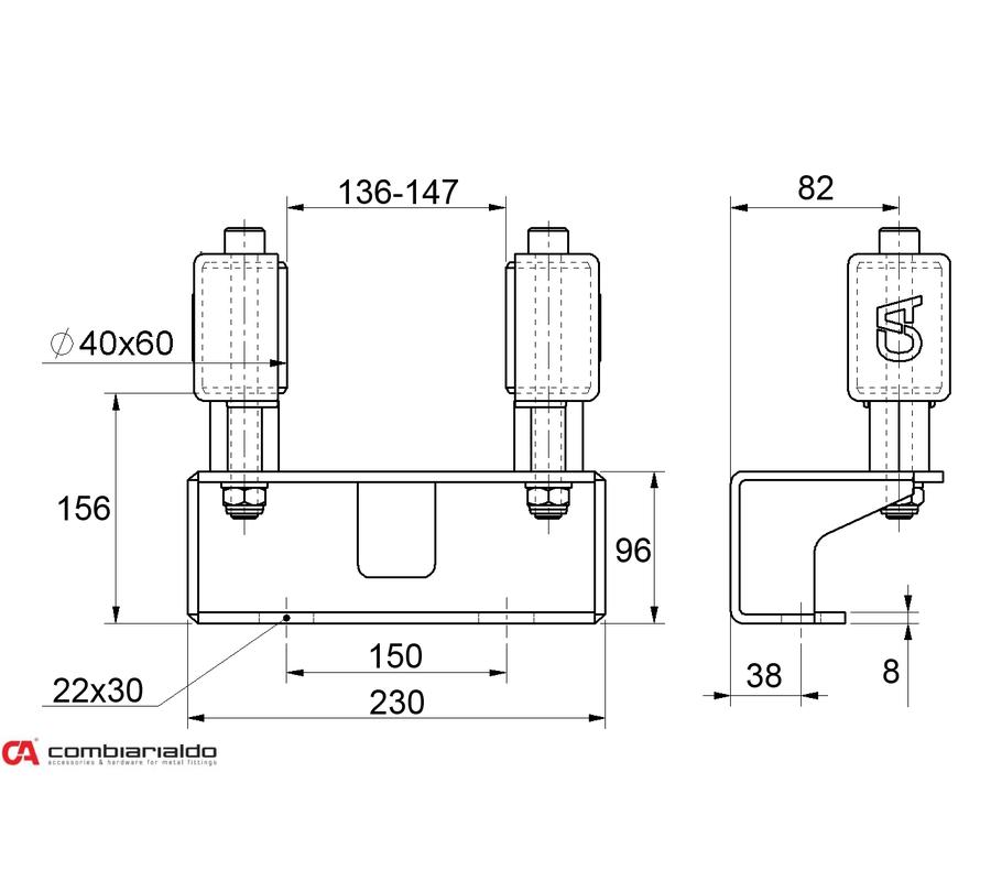 C470G - Vodítko pre samonosný systém, 2 kolieska s krytmi
