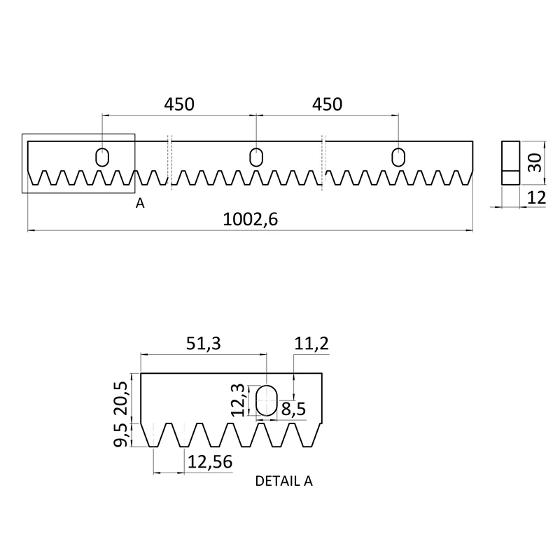 CREM-12 do 2200kg, hrebeň kov 30x12mm, L-1000mm, M4,3x úchyt+šróby, pozinko