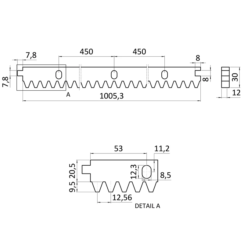 CREM-12K do 2200kg, Hrebeň kov 30x12mm, L-1000mm, M4, max do 2200kg, 3x úchyt+skrutky, pozinkovaný so zámkom
