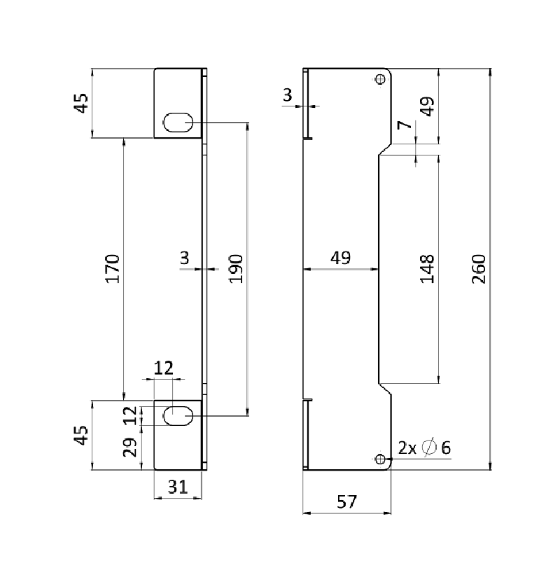 EZKD316 set - dorazová kazeta pravá/lavá EZK310 (260x30x30 mm) + elektrický zámok EZD332 s lištou 