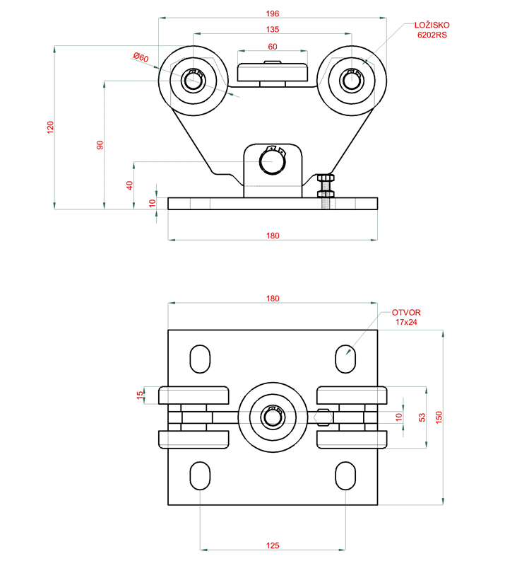 C Set-P-4/Zn-K-DIER Samonos do 300 kg/4,5 m, profil s otvormi 69 x 69 x 4 mm, Zn