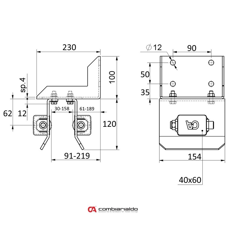 C467G - GRANDE horný doraz Combi Arialdo s 2 nylonovými kolieskami 40x60mm