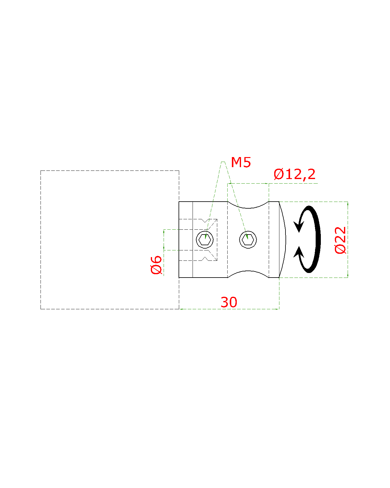 EB1-0212 - ø 12mm držiak tyče, plochý (30x22mm), brúsená nerez K320 /AISI304