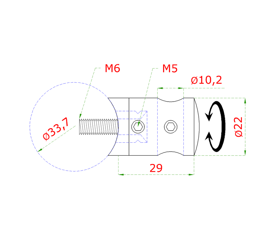 EB1-3210 - ø 10mm držiak tyče na trubku ø 33.7mm (30x22mm), brúsená nerez K320 /AISI304
