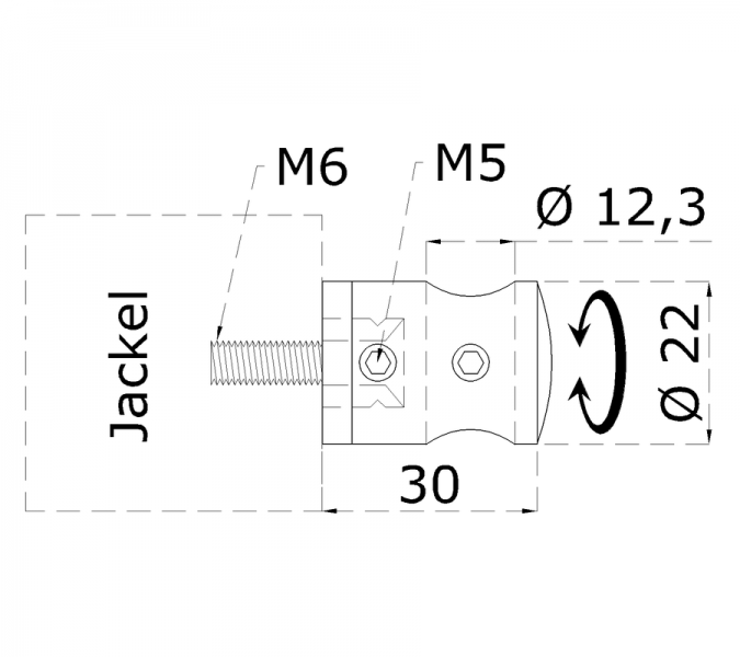 EB2-0212 - ø 12 mm držiak tyče  plochý (30x22mm), brúsená nerez K320 /AISI316