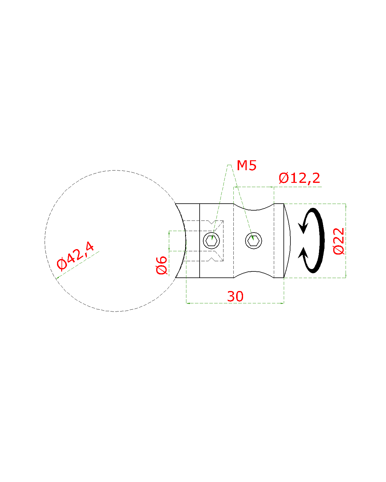 EB2-4212 - ø 12 mm držiak tyče na trubku ø 42.4mm (30x22mm), brúsená nerez K320 /AISI316