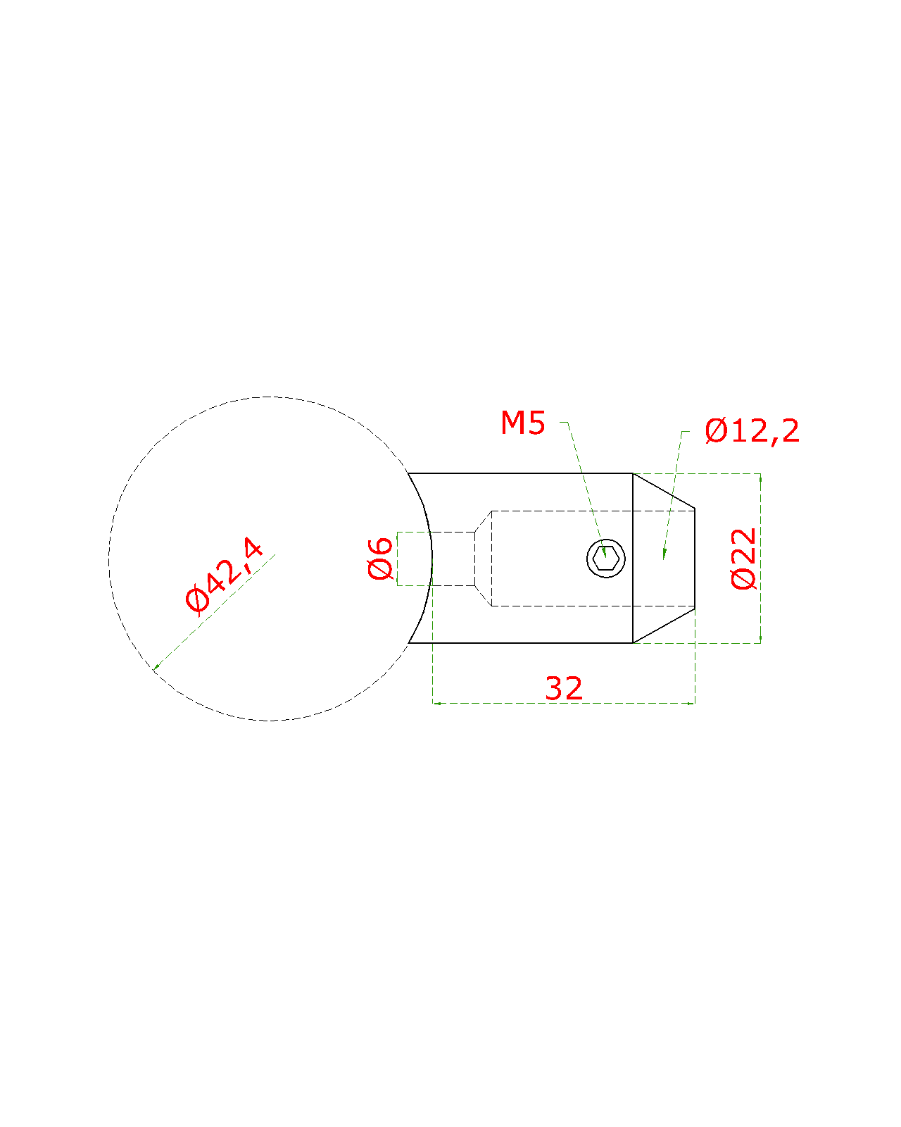 EB1-4225 ø 12mm držiak tyče koncový na trubku ø 42.4mm (33x22mm), brúsená nerez K320 /AISI304