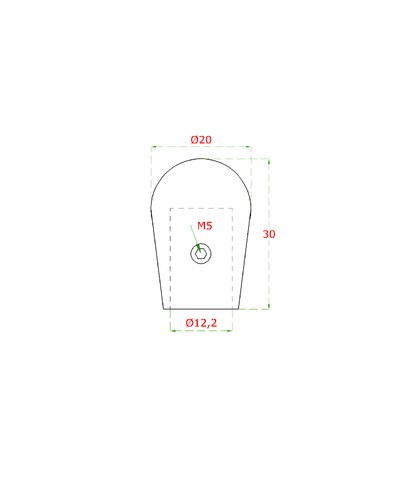 EL1-D302 ukončenie (ø 20mm) na trubku ø 12mm, otvor ø 12.2mm leštená nerez /AISI304