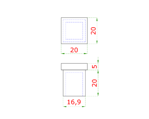 EB1-J220 ukončenie na jokel 20x20x1.5mm, brúsená nerez K320 /AISI304