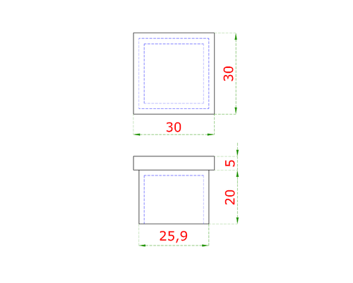 EB1-J320 ukončenie na jokel 30x30x2.0mm, brúsená nerez K320 /AISI304