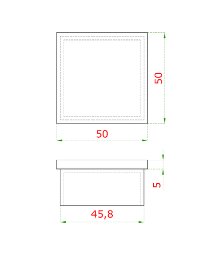 EB1-J520 ukončenie na jokel (50x50x2.0mm), brúsená nerez K320 /AISI304