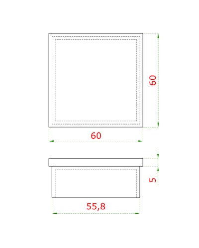 EB1-J620 ukončenie na jokel (60x60x2.0mm), brúsená nerez K320 /AISI304