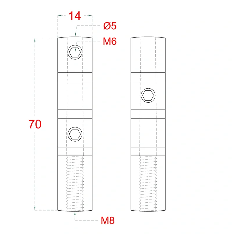 EB1-LP5 úchyt so závitom M8 pre nerezové lanko ø5mm, brúsená nerez K320/ AISI304