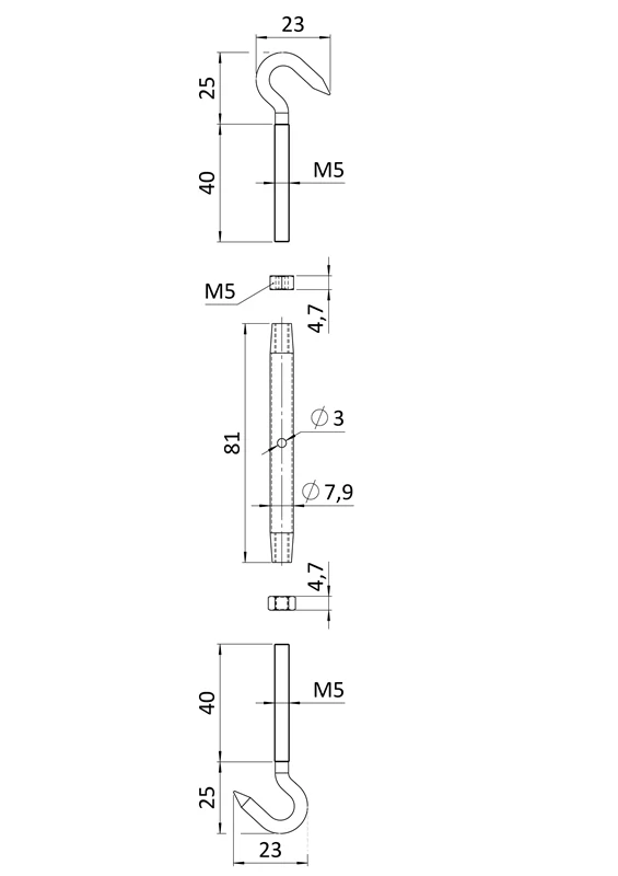 EB1-LH šponovák pre nerezové lanko, so závitom M5, M6 a LH5, LH6, brúsená nerez K320 /AISI304