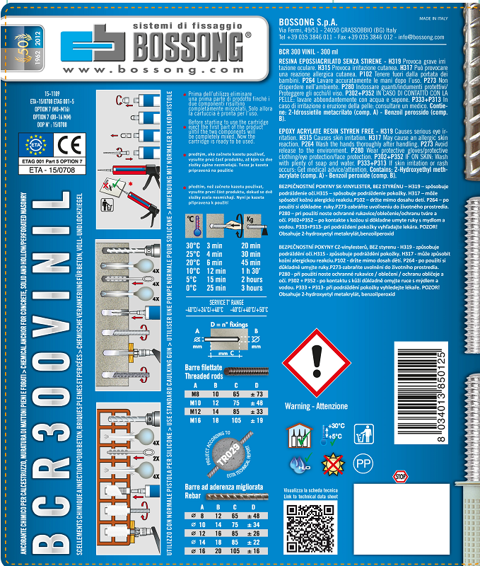 BO-VIN300 chemické kotvenie 300ml vinylesterové bez styrénu so zmiešavacím hrotom