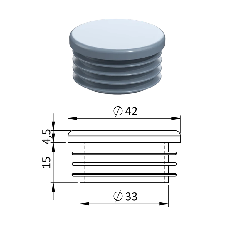 ZO 1 1/4   Vnútorná krytka guľatá ø 42 mm, plastová, Antracit, Biela, Čierna, Šedá
