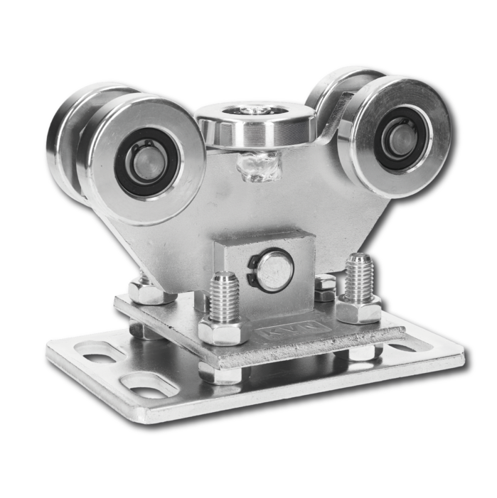 W395P.F2  vozik PICCOLO KLASIK pre C-profil 67x67/69x69mm samonosneho systemu posuvnych bran do 200kg, s nastavitelnou platnou a dorazovou skrutkou sklonu vozika