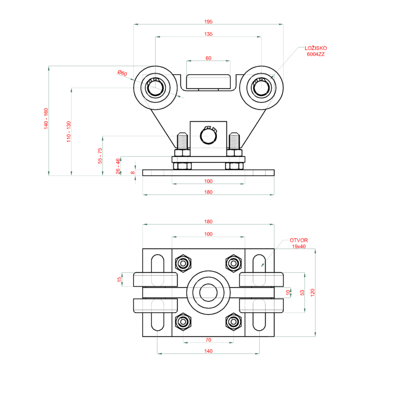 W Set69Fe-P samonosný systém 69x69x4 posuvnej brány do 200kg/4,5m otvor (C399P-4/ Fe 1x6m čierný profil, W395P. F2 2ks, C396P 1ks, C397P 1ks, C398P 1ks)