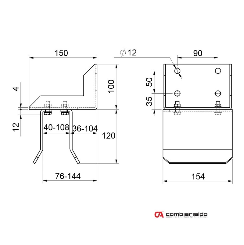 C465M doraz Combi Arialdo na bránu vrchný nadst. 155x150x220x4mm