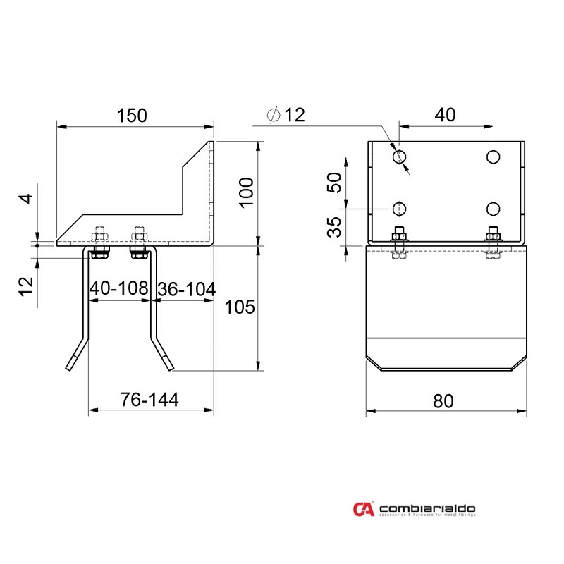 C465P doraz Combi Arialdo na bránu vrchný nadst. 80x150x205x4mm