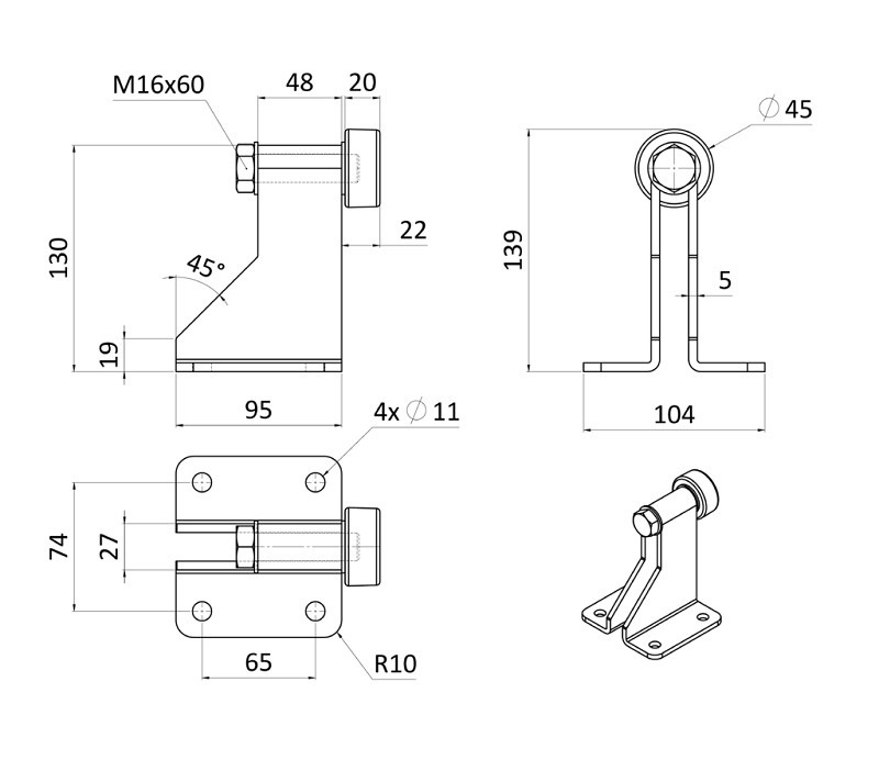 W383 nastaviteľný doraz na posuvnú bránu, pozinkovaný