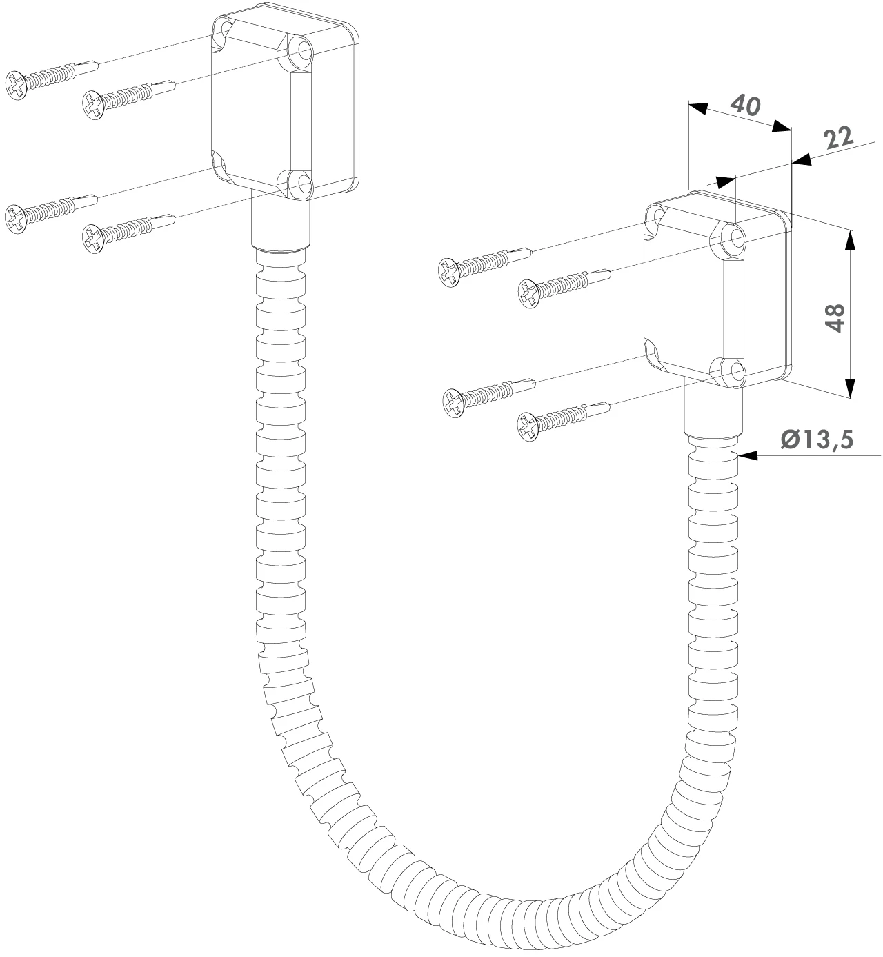 DVK LOCINOX® nerezová chránička pohyblivého kábla, pre krídlové brány, dĺžka 450 mm