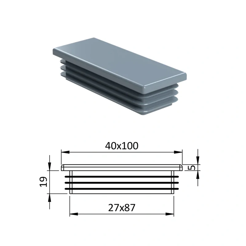 ZP40x100GRAY Obdĺžnikové, materiál polyetylén,  Šedá