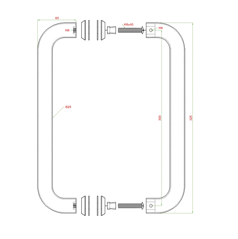 EB1-DM11 - madlo nerezové na dvere (325mm / ø 25mm), na sklo 8-12mm, leštená / brúsená nerez K320 /AISI304