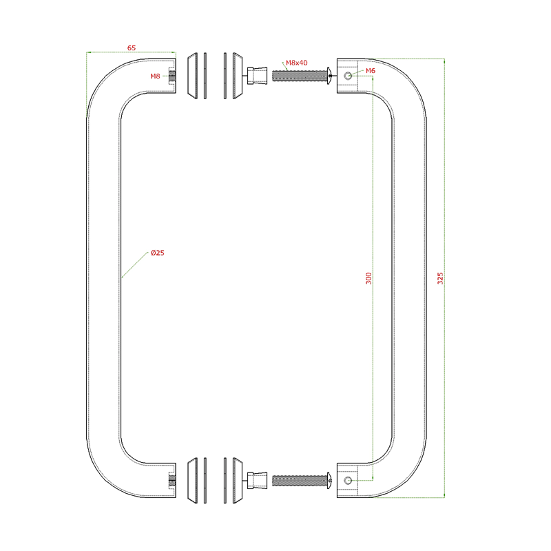 EB1-DM11-B - madlo nerezové na dvere (325mm / ø 25mm), na sklo 8-12mm, brúsená nerez K320 /AISI304