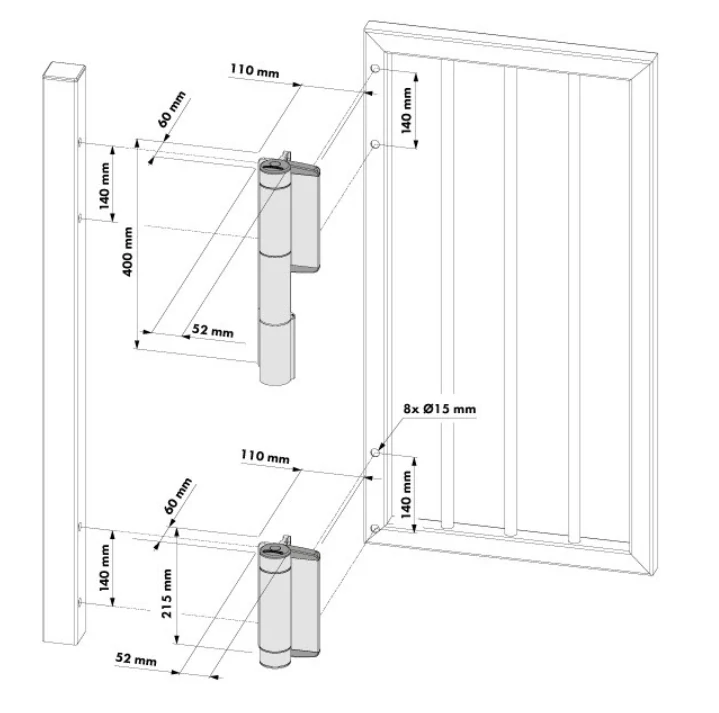 MAMMOTH-HD - LOCINOX®  - záves s integrovaným hydraulickým samozatváračom, otváranie 180°, pre krídlové bránky do 200 kg/ Strieborná - Čierna 