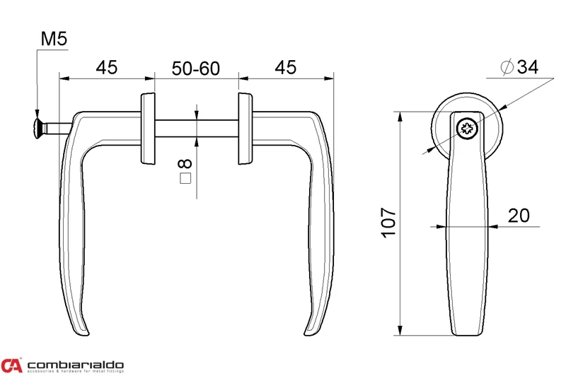 C355/50-60 kľučka Al, na profil 50-60mm, pár