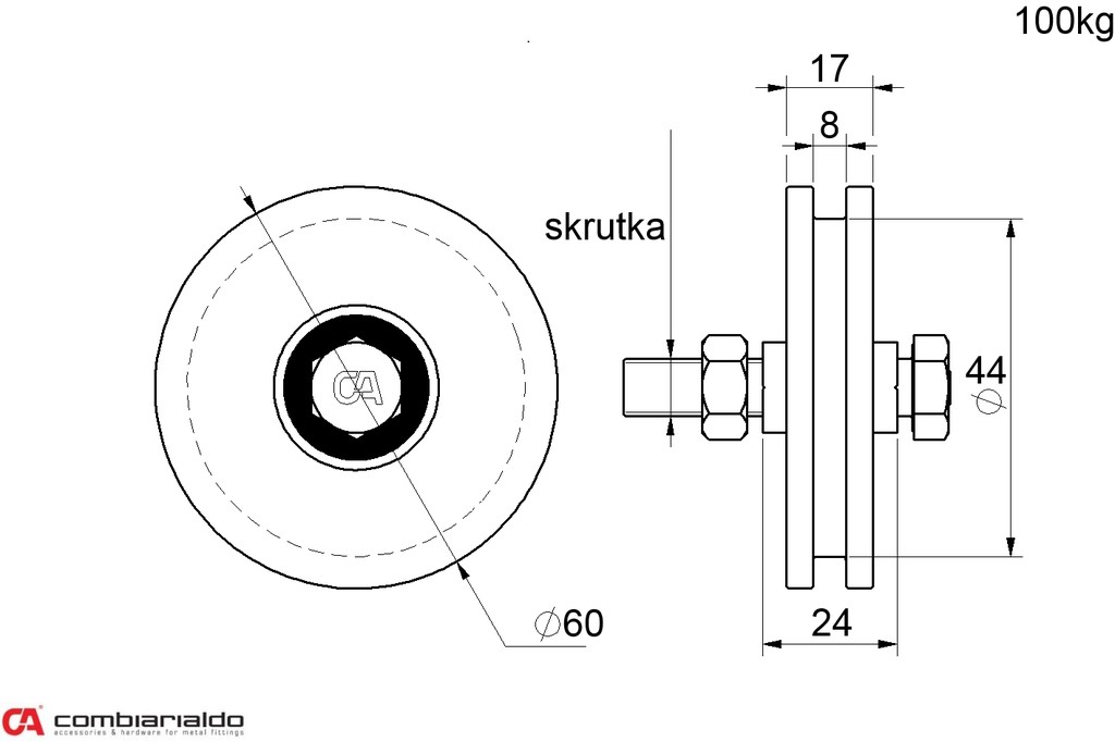 C403/60 Koliesko fi.60 jednoložiskové, H profil, nosnosť 100kg, 