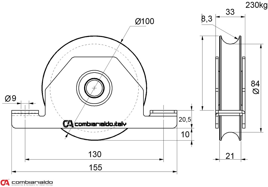 C425/100/16 Kladka pre zapustenie do jokla, O profil, nosnosť 230kg, 