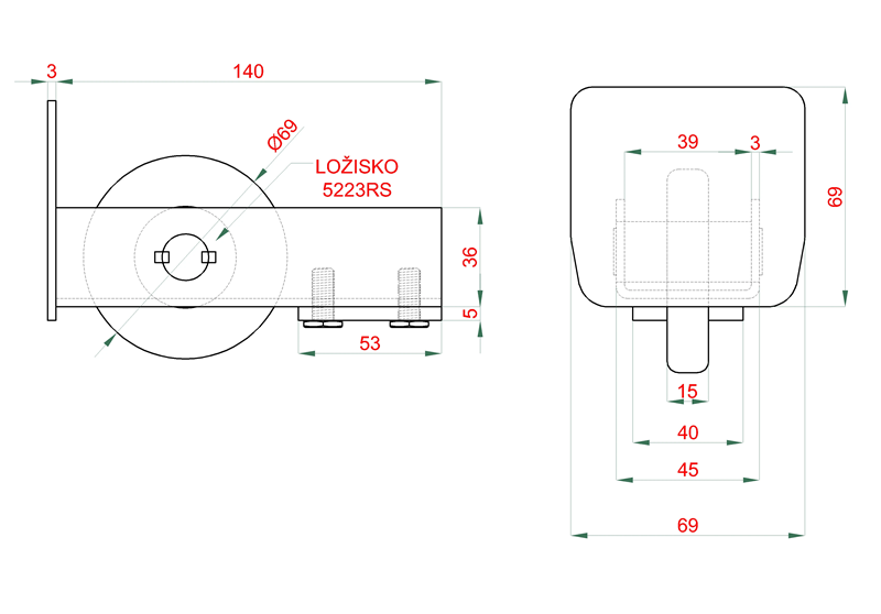 C Set-P-4/Zn-K-DIER Samonos do 300 kg/4,5 m, profil s otvormi 69 x 69 x 4 mm, Zn