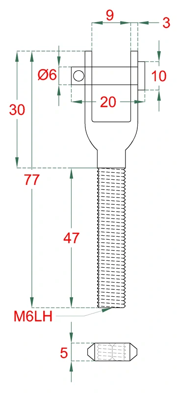 EB1-LN2-L nerezový úchyt s ľavým závitom LH4, LH5, LH6, brúsená nerez K320/ AISI304