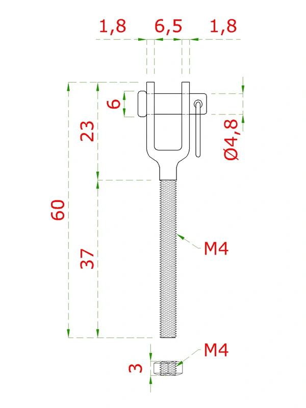 EB1-LN2M6-R nerezový úchyt s pravým závitom M4, M5, M6, brúsená nerez K320/ AISI304