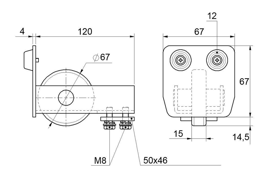 C Set-P/INOX-K PICCOLO-Klasik nerezový samonosný systém 67x67x3mm pre posuvné brány do 200kg/4m