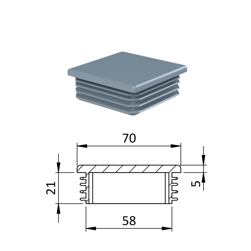 ZK70x70 Plastové zátky štvorcové, materiál polyetylén - Antracit, 