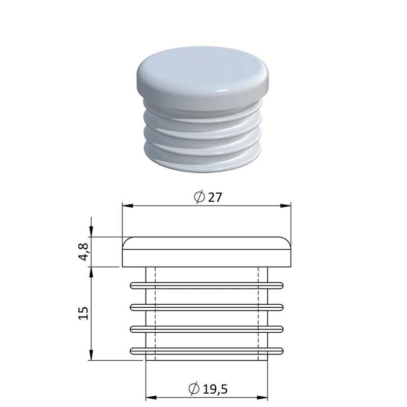 Vnútorná krytka guľatá ø 27 mm, plastová, Biela, Čierna, Šedá