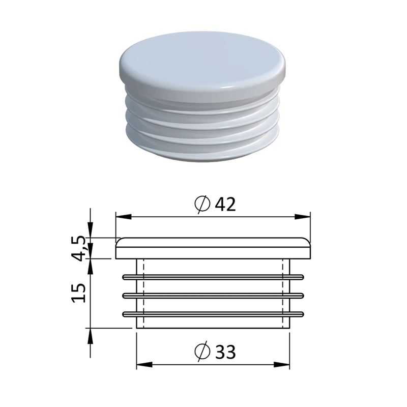 ZO 1 1/4   Vnútorná krytka guľatá ø 42 mm, plastová, Antracit, Biela, Čierna, Šedá