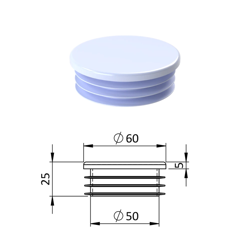 ZO 2 Vnútorná krytka guľatá ø 60 mm, plastová,  Antracit, Biela, Čierna, Šedá