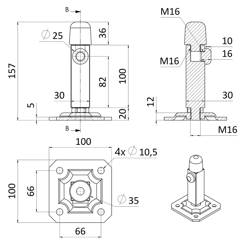 W386.2 variabilný doraz posuvných brán, platňa 100x100mm, pozinkovan