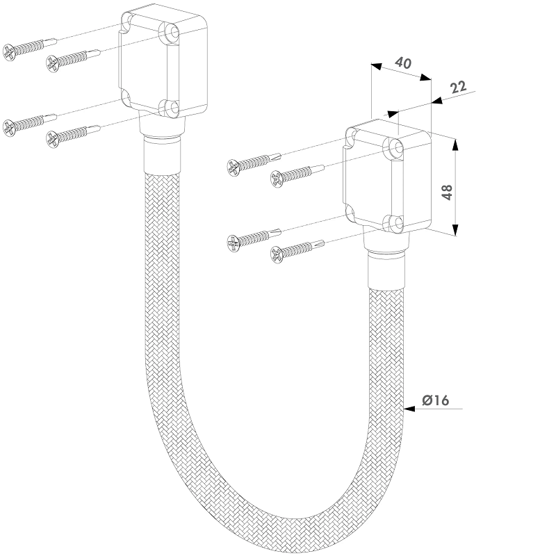 LOCINOX® nerezová chránička pohyblivého kábla odolná voči poškodeniu, vlhkosti a prachu, pre krídlové brány, dĺžka 450mm,vonkajšie fi.16mm, vnútorné fi.9mm