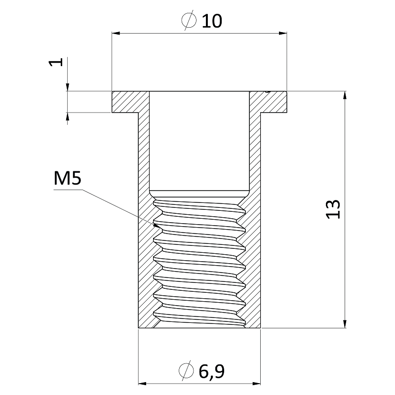 FH-RB/AL nitovacia matica hliníková, M10, plochá hlava, hladký driek