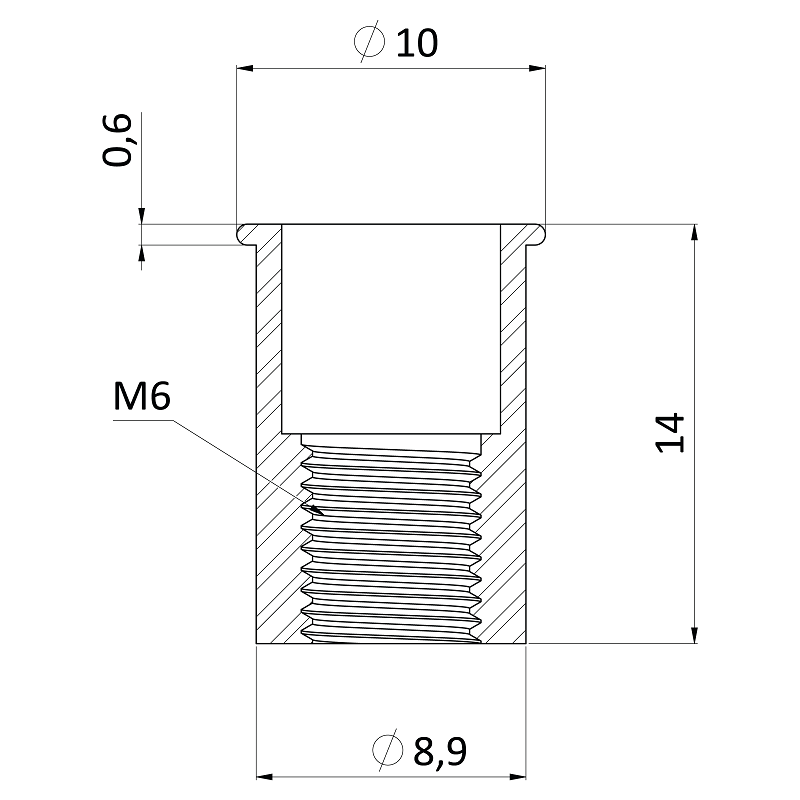 RH-RB/AL nitovacia matica hliník, M6, mikro hlava, hladký driek