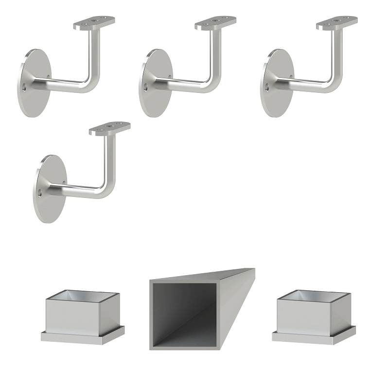 EB1-JM525-40, 6ks úchyt, madlo štvorcové (40x40mm)  s ukončením, brúsená nerez K320 /AISI304, 5250 mm