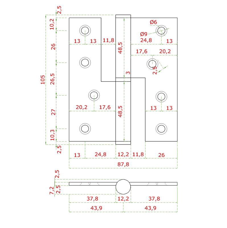 EB1-ZP01-L - nerezové pánty 2ks (ľavé), 100x88x2.5mm, max. nosnosť: 80 kg (2 pánty), brúsená nerez K320 /AISI304
