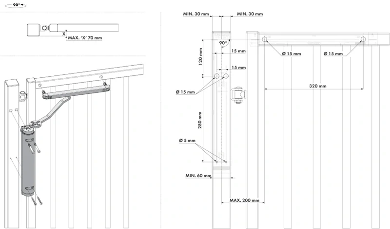 9005 Čierna - LOCINOX® VERTICLOSE-2 - hydraulický zatvárač s klznou lištou, pre krídlové bránky do 150 kg