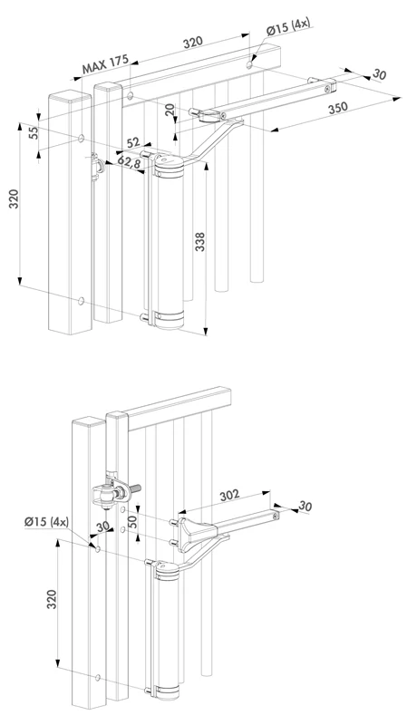 LION - LOCINOX® LION hydraulický zatvárač pre krídlové brány do 75 kg / 1,1 m, otvárateľný do 180° / Strieborná